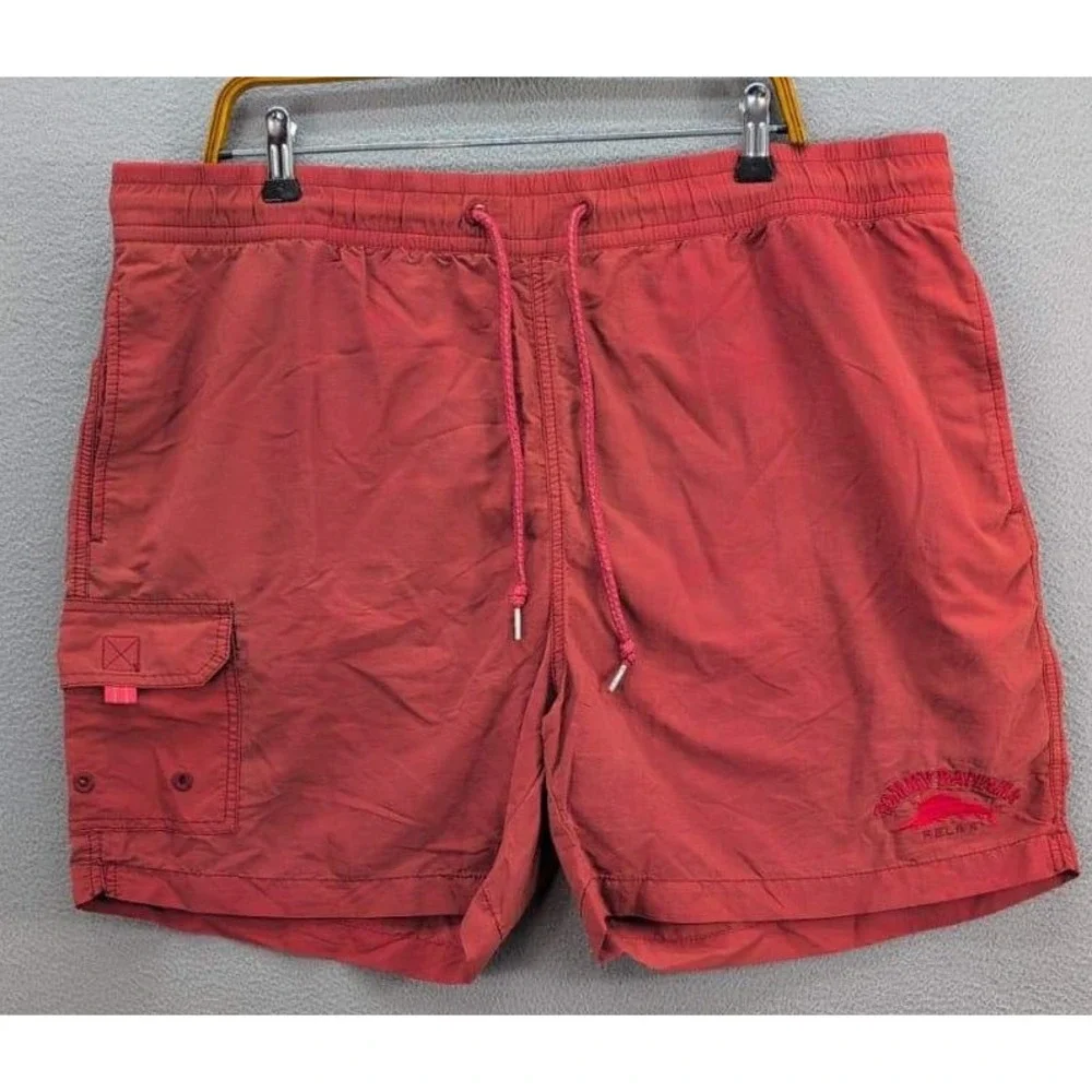 Tommy Bahama Relax Swim Trunks Mesh Lined Cargo Pockets Mens L Marlin Logo Beach